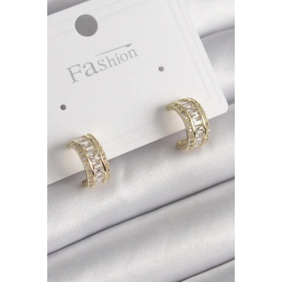 BFS Pirinç Gold Renk Zirkon Taşlı Halka Model Kadın Küpe