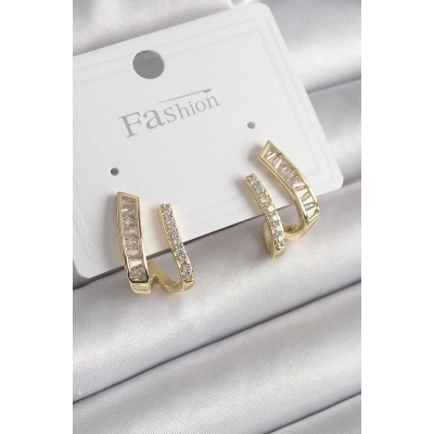 BFS Pirinç Gold Renk Zirkon Taşlı Kadın Küpe