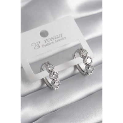 BFS Pirinç Gold Renk Zirkon Taşlı Kalp Detay Kadın Küpe