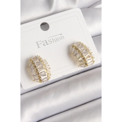 BFS Pirinç Gold Renk Zirkon Taşlı Kaplumbağa Kabuğu Model Kadın Küpe