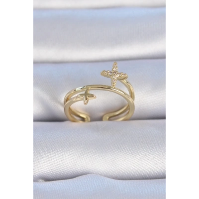 BFS Pirinç Gold Renk Zirkon Taşlı Yıldız Model Kadın Yüzük