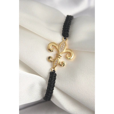 BFS Pirinç Gold Renk Zirkon Taşlı Zambak Figür Asansörlü Makrome Model Kadın Bileklik