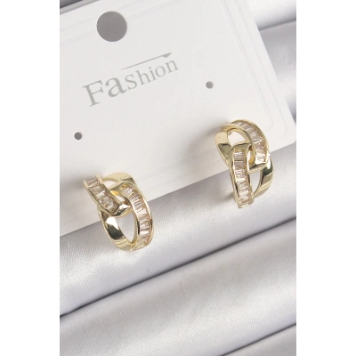 BFS Pirinç Gold Renk Zirkon Taşlı Zincir Model Kadın Küpe