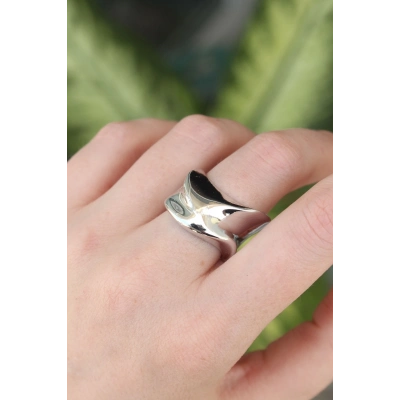 BFS Pirinç Gümüş Renk Ayarlanabilir Kalın Ezme Yüzük