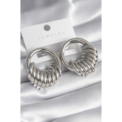 BFS Pirinç Gümüş Renk Halka Sarmal Model Kadın Küpe