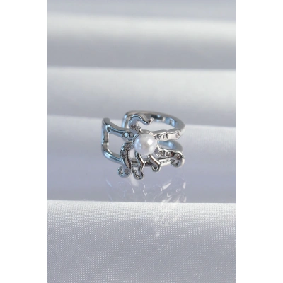 BFS Pirinç Gümüş Renk İncili Ahtapot Earcuff Küpe