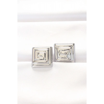 BFS Pirinç Gümüş Renk Kare Form Küpe