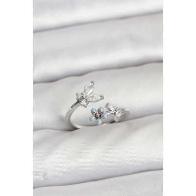 BFS Pirinç Gümüş Renk Kelebek Model Kadın Yüzük