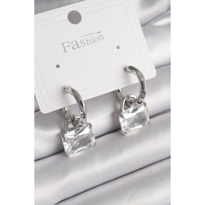 BFS Pirinç Gümüş Renk Sallantı Zirkon Taşlı Çanta Model Kadın Küpe