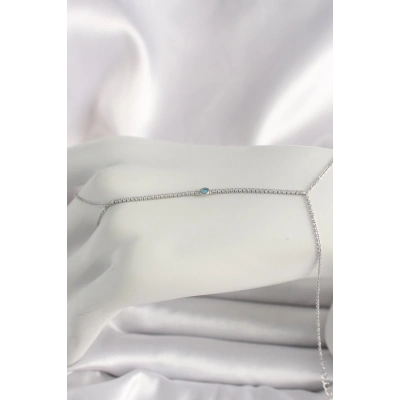 BFS Pirinç Gümüş Renk Su Yolu Zirkon Taşlı Mavi Taş Detaylı Kadın Şahmeran