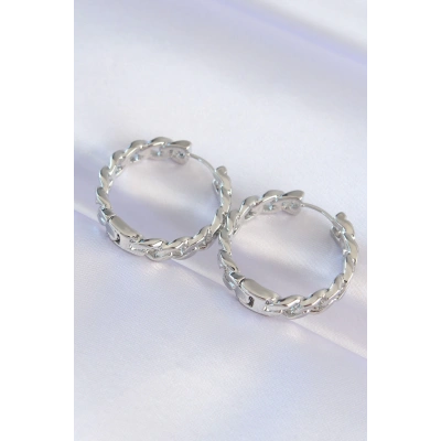 BFS Pirinç Gümüş Renk Zincir Model Halka Küpe