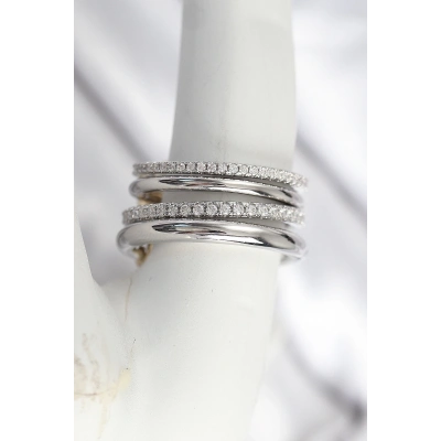 BFS Pirinç Gümüş Renk Zirkon Taşlı 4Lü Kadın Yüzük