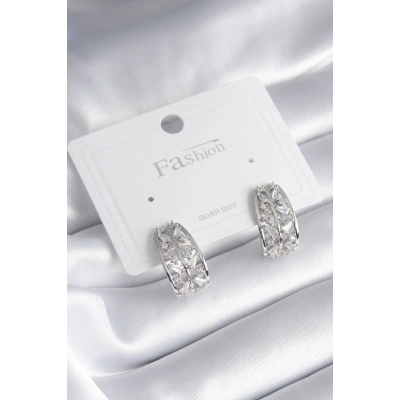 BFS Pirinç Gümüş Renk Zirkon Taşlı Kadın Küpe