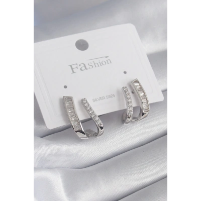 BFS Pirinç Gümüş Renk Zirkon Taşlı Kadın Küpe