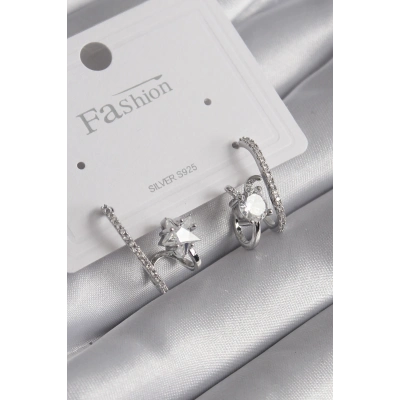 BFS Pirinç Gümüş Renk Zirkon Taşlı Kadın Küpe