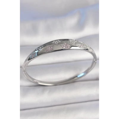 BFS Pirinç Gümüş Renk Zirkon Taşlı Yıldız İşlemeli Kadın Kelepçe