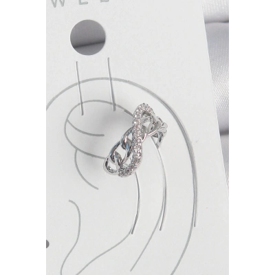 BFS Pirinç Gümüş Renk Zirkon Taşlı Zincir Sonsuzluk Model Kadın Kıkırdak Küpe