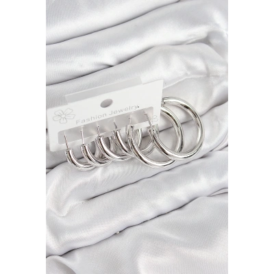 BFS Pirinç Halka Model Gümüş Renk Kadın Set Küpe