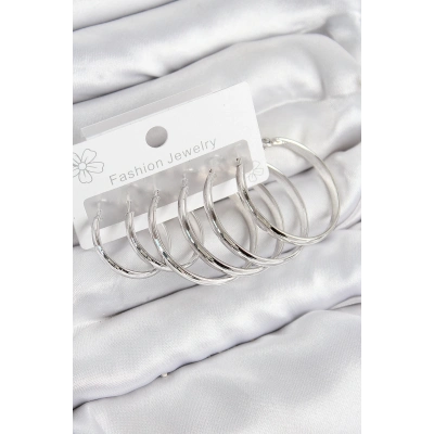 BFS Pirinç Halka Model Gümüş Renk Kadın Set Küpe