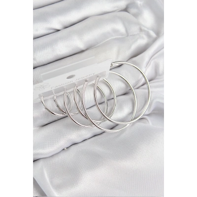 BFS Pirinç Halka Model Gümüş Renk Kadın Set Küpe