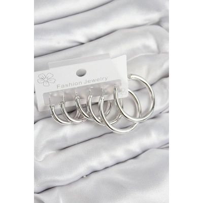 BFS Pirinç Halka Model Gümüş Renk Kadın Set Küpe