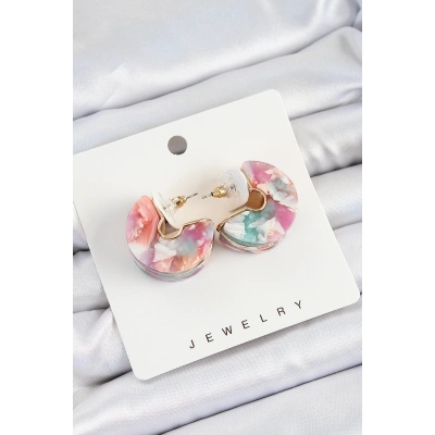 BFS Pirinç Mermer Desenli Vintage Yarım Halka Model Gold Renk Kadın Küpe