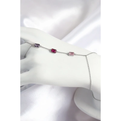 BFS Pirinç Renkli Zirkon Taşlı Dikdörtgen Model Gümüş Renk Kadın Şahmeran