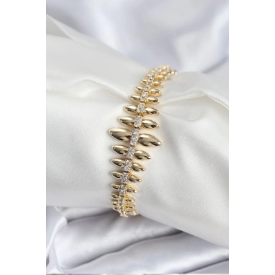 BFS Pirinç VIP Seri Gold Renk Sıralı Damla Model Kadın Bileklik