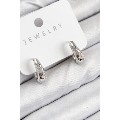 BFS Pirinç Zirkon Taş Desenli Model Gümüş Renk Kadın Küpe