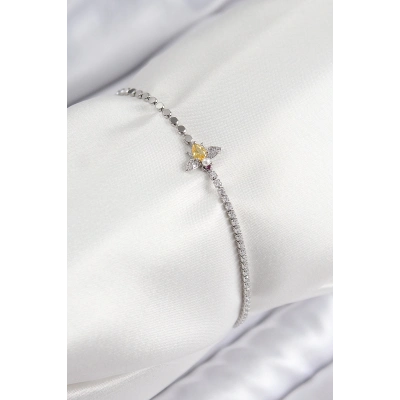 BFS Pirinç Zirkon Taşlı Arı Model Ezme Zincir Gümüş Renk Kadın Bileklik