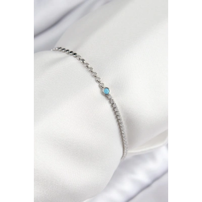 BFS Pirinç Zirkon Taşlı Boncuk Model Ezme Zincir Gümüş Renk Kadın Bileklik