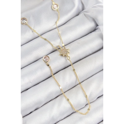 BFS Pirinç Zirkon Taşlı Kutup Yıldızı Model Gold Renk Y Kolye