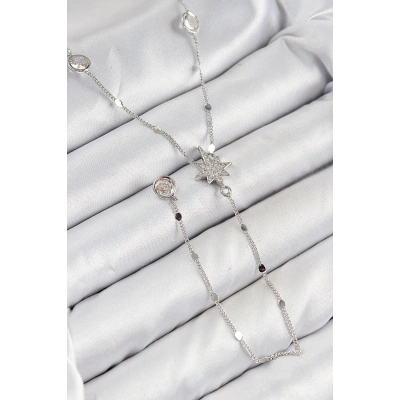 BFS Pirinç Zirkon Taşlı Kutup Yıldızı Model Gümüş Renk Y Kolye