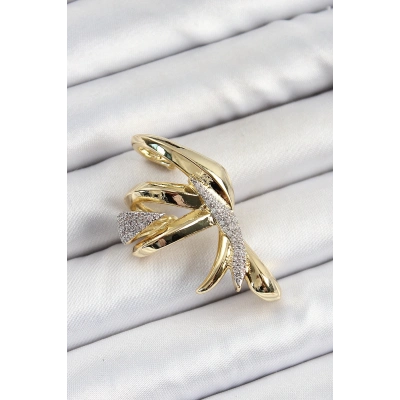 BFS Pirinç Zirkon Taşlı Sıkıştırma Sağ Kıkırdak Gold Renk Kadın Küpe