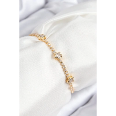BFS Pirinç Zirkon Taşlı Yıldız Model Gold Renk Asansörlü Kadın Bileklik