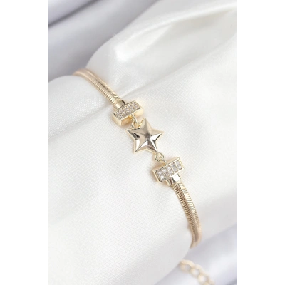 BFS Pirinç Zirkon Taşlı Yıldız Model Gold Renk Kadın Bileklik