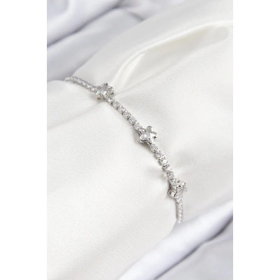 BFS Pirinç Zirkon Taşlı Yıldız Model Gümüş Renk Asansörlü Kadın Bileklik