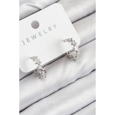 BFS Pirinç Zirkon Taşlı Yıldız Model Gümüş Renk Kadın Küpe