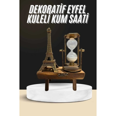 BFS Retro Eyfel Kulesi Ve Kum Saati Dekoratif Ahşap Görünümlü Masa Biblosu