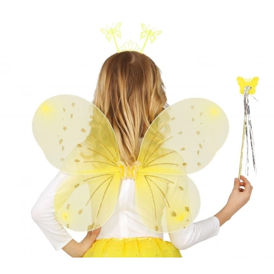 BFS Sarı Kelebek Erkek-kız Seti – 50 Cm Kelebek Kanadı, Taç Ve Asa