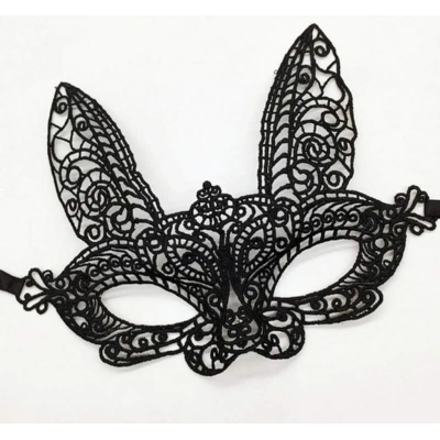BFS   Siyah Renk Dantel Kesim Dantel İşlemeli Balo Parti Maskesi 7 No