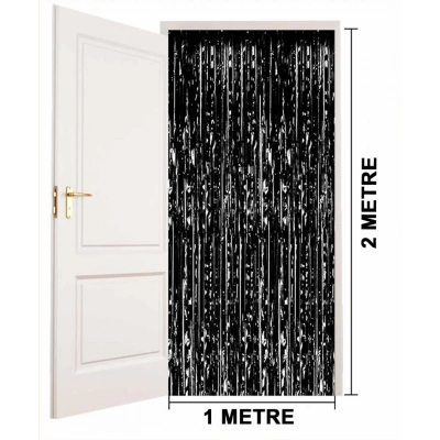 BFS   Siyah Renk Ekstra Metalize Parlak Saçaklı Arka Fon Perde İthal A Kalite 1x2 Metre