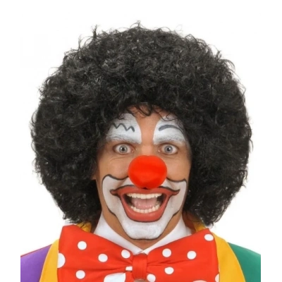 BFS   Siyah Renk Kıvırcık Afro Bonus Peruk Saç ve Kırmızı Sünger Burun Seti