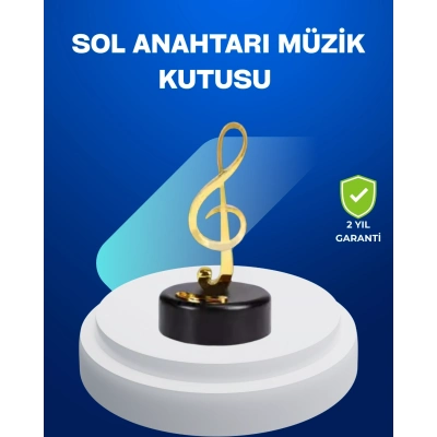 BFS Sol Anahtarı Figürlü Dönen Müzik Kutusu Altın Renk Dekoratif