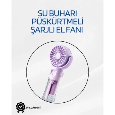 BFS Taşınabilir Şarjlı Su Sisi Püskürtmeli Mini El Fanı – 4 Hız Ayarı, Tip-C Şarjlı, Sessiz Motor