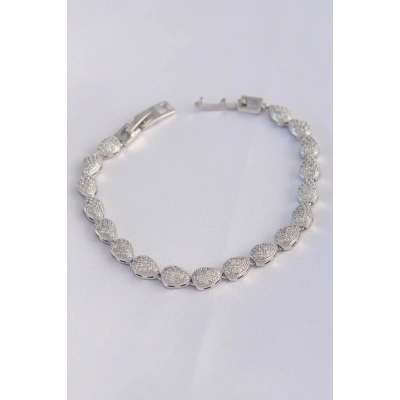 BFS Vip Seri Pirinç Zirkon Taşlı Gümüş Renk Damla Model Bileklik