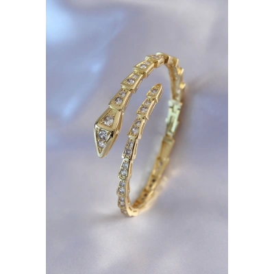 BFS VIP Seri Yılan Model Gold Renk Kadın Kelepçe Bileklik