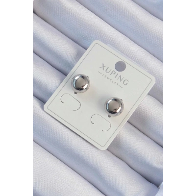 BFS Xuping Gümüş Renk Minimal Bombeli Oval Küpe