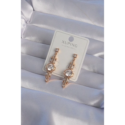 BFS XUPİNG Rose Renk Zirkon Taşlı Geometrik Sallantılı Küpe