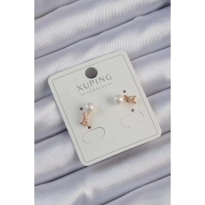 BFS Xuping Rose Renk Zirkon Taşlı İncili Minimal Fiyonk Küpe